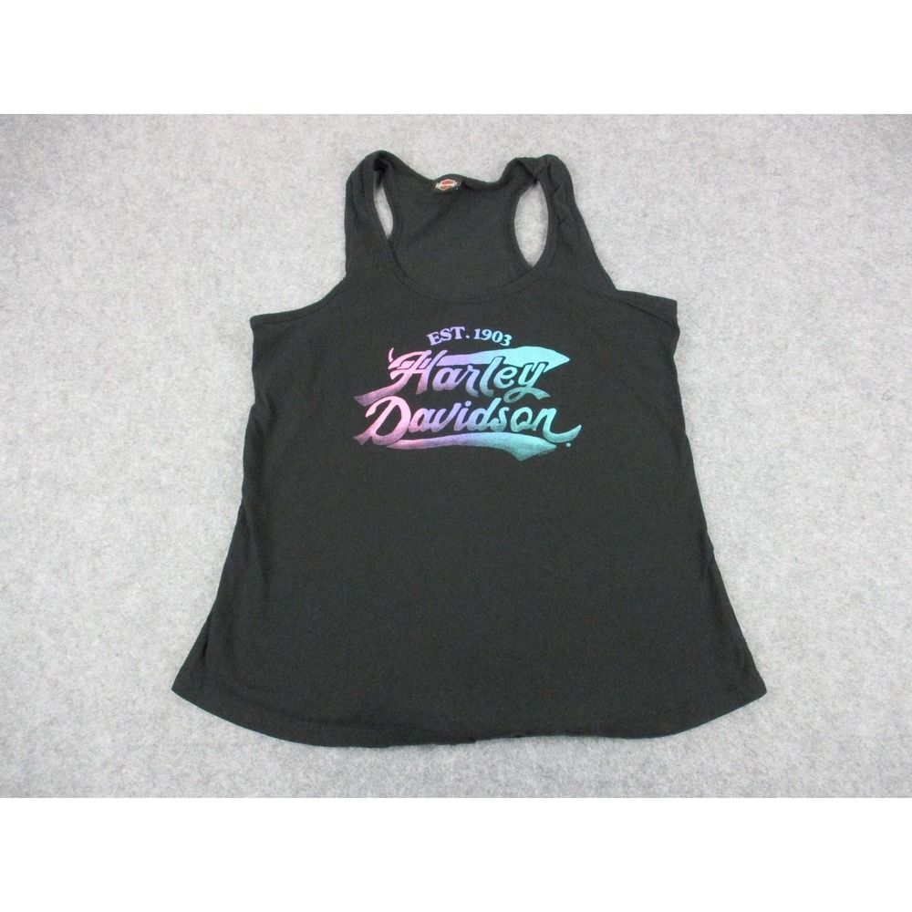 Harley Davidson Tank Top Womens Large Black Blue Chattanooga Tennessee Biker